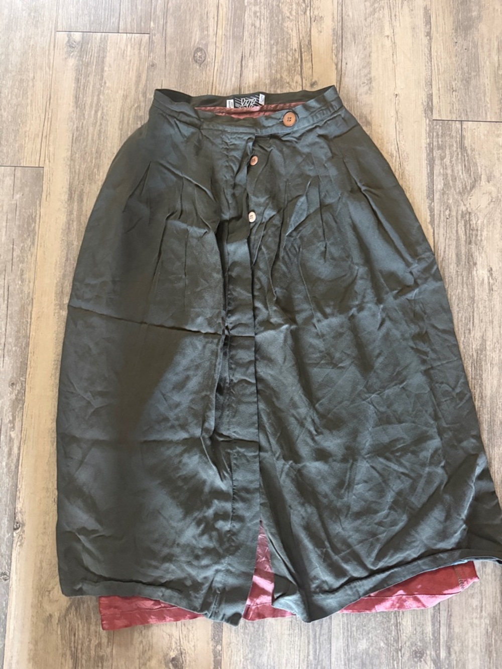 Vintage Women's Dark Green Button-Front Midi Skirt